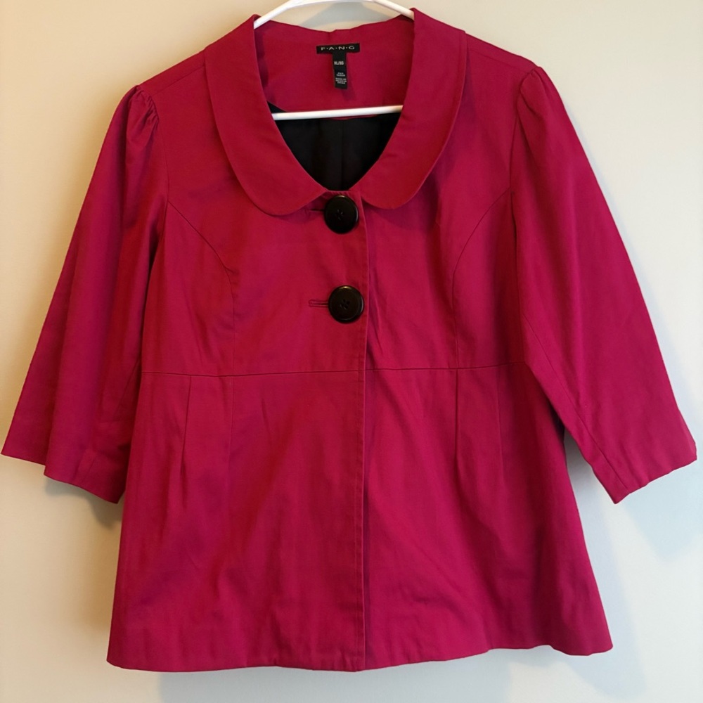 FANG Pink Peter Pan Collar Jacket XL Retro Button Front Lightweight Coat